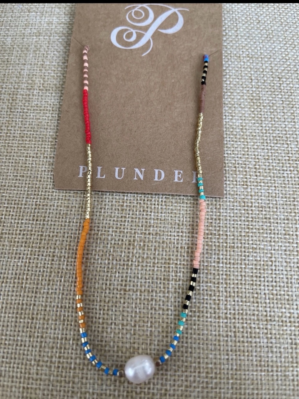 Plunder Multicolor Beaded Pearl Accent Necklace - Pink, Orange, Red